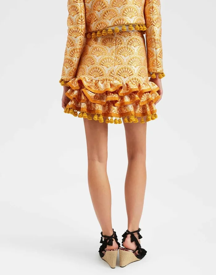 La Doublej Pincho Mini Skirt Fans Gold In Jacquard Women Skirts