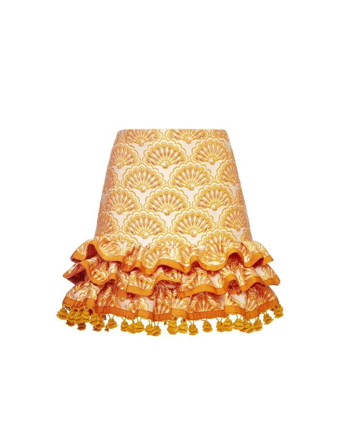La Doublej Pincho Mini Skirt Fans Gold In Jacquard Women Skirts