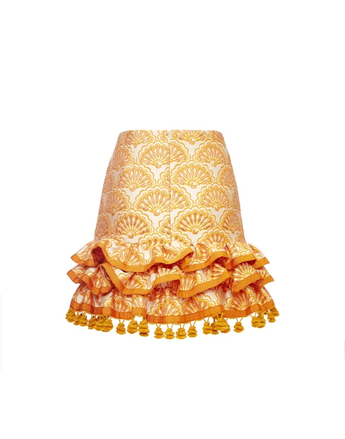 La Doublej Pincho Mini Skirt Fans Gold In Jacquard Women Skirts