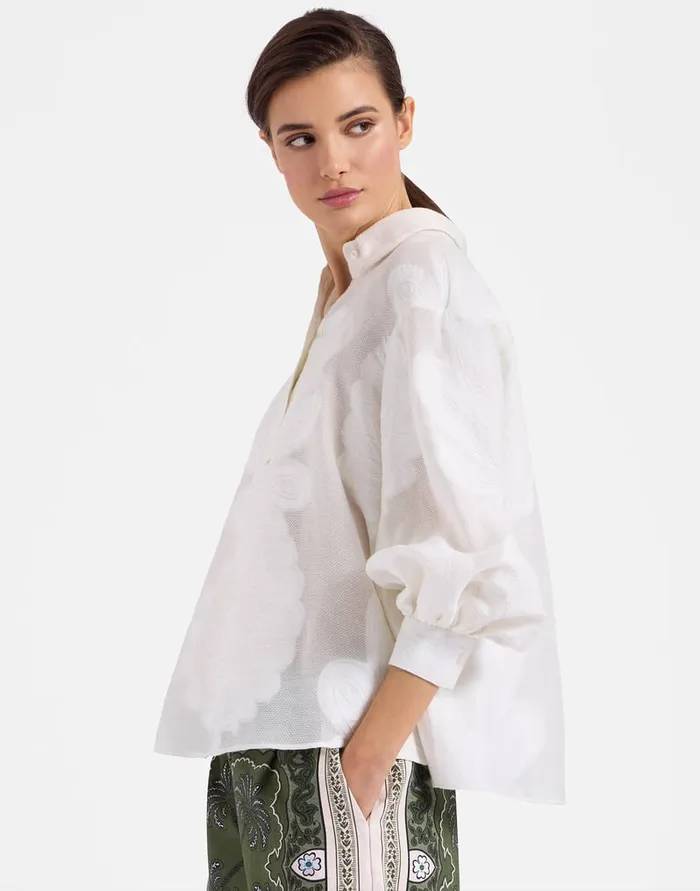 La Doublej Poet Shirt Pineapple Lace White In Jacquard Women Shirts and Tops