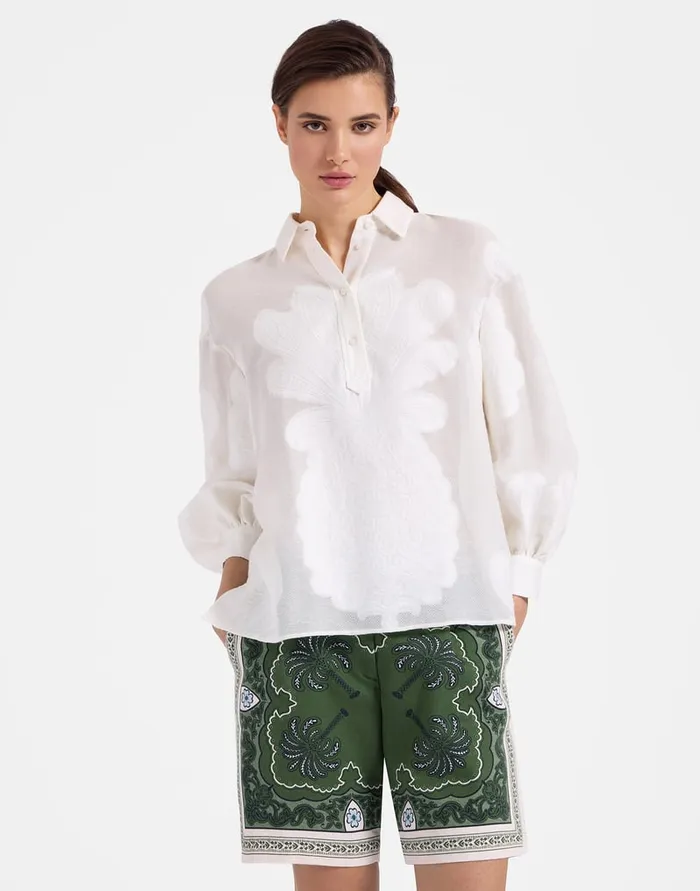 La Doublej Poet Shirt Pineapple Lace White In Jacquard Women Shirts and Tops
