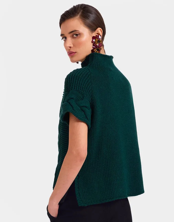 La Doublej Portrait Top Solid Green In Chunky Wool Women Knitwear