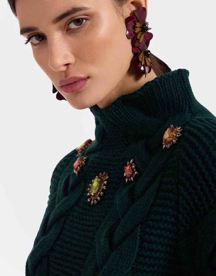La Doublej Portrait Top Solid Green In Chunky Wool Women Knitwear