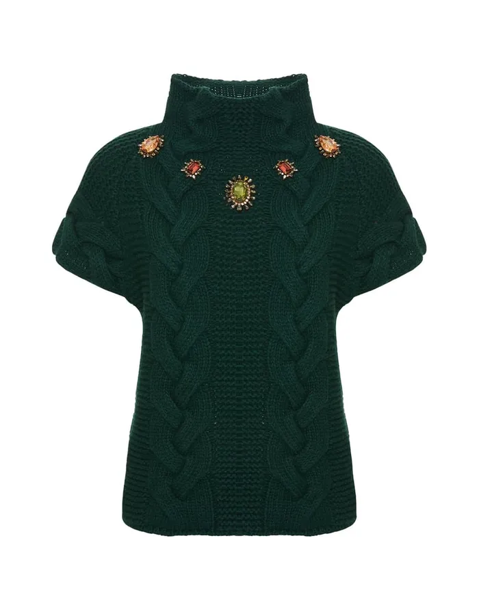 La Doublej Portrait Top Solid Green In Chunky Wool Women Knitwear