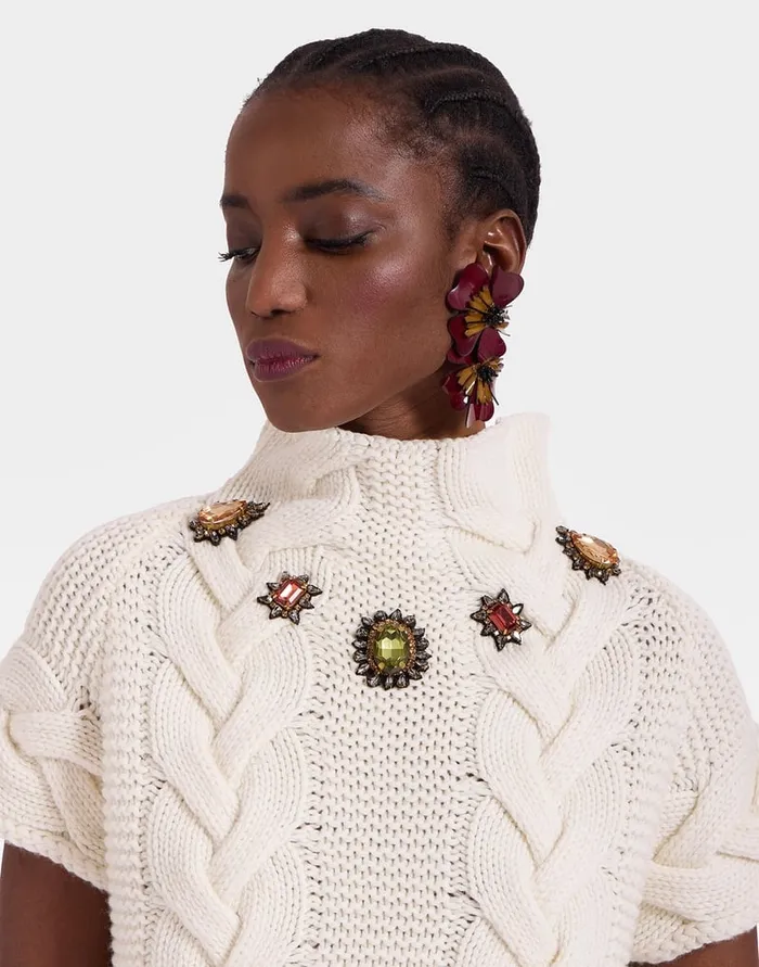 La Doublej Portrait Top Solid Ivory In Chunky Wool Women Knitwear