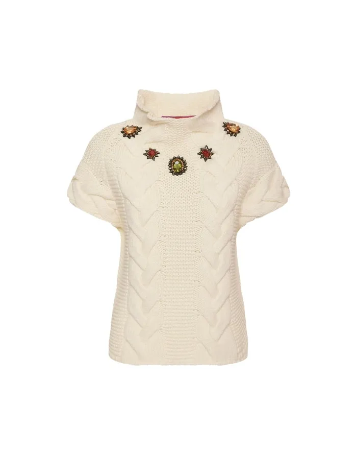 La Doublej Portrait Top Solid Ivory In Chunky Wool Women Knitwear