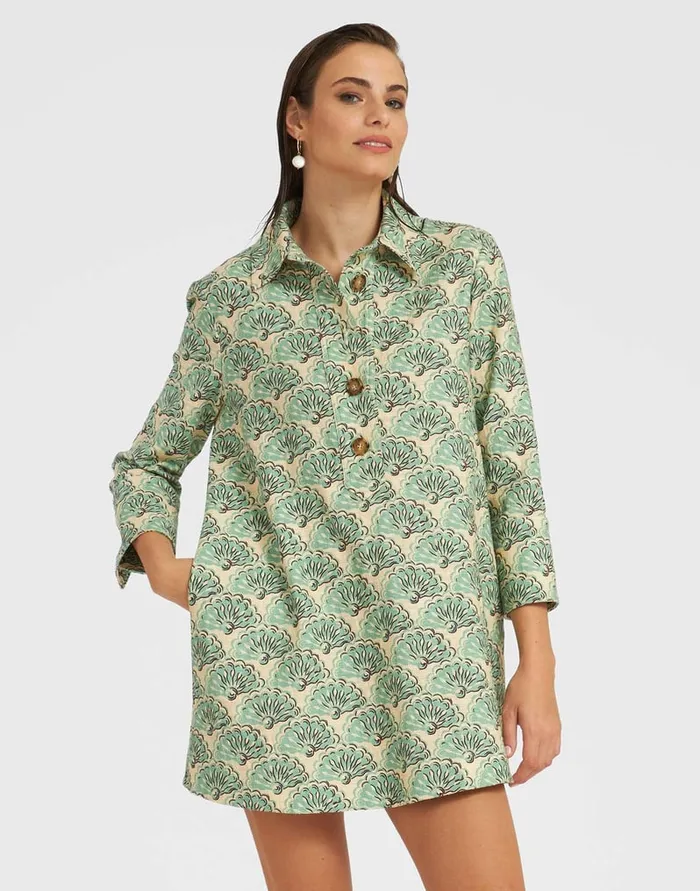 La Doublej Short Artemis Dress Fans Mint In Shot Cotton Women Dresses