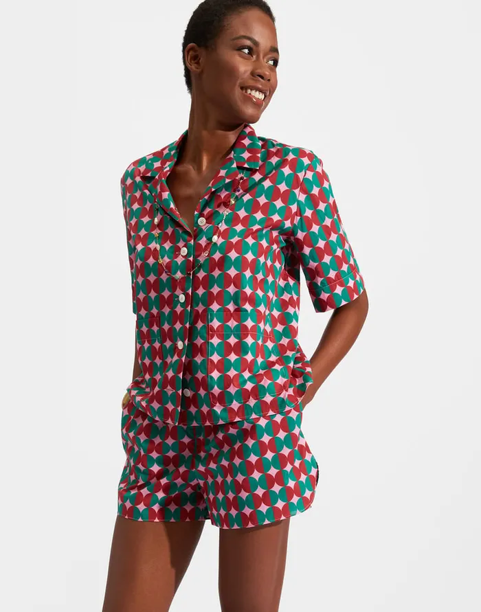 La Doublej Short Pajama Mezzaluna Pink In Cotton Voile Women Loungewear