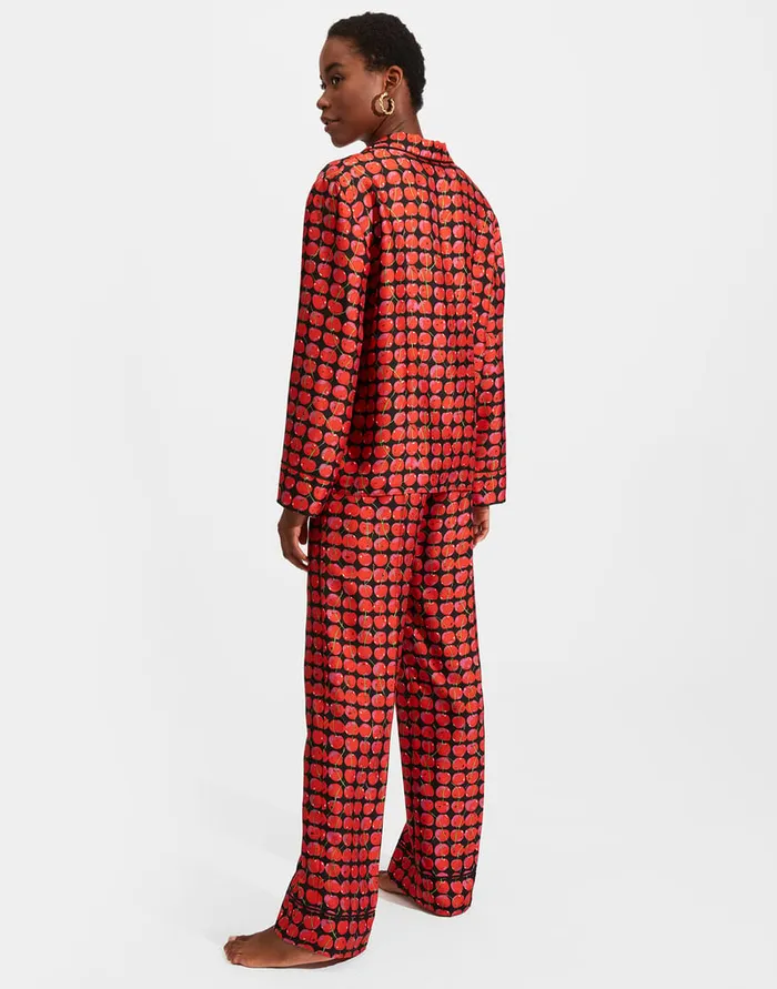 La Doublej Silk Pajama Black Cherries In Twill Silk Women Loungewear