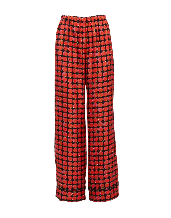 La Doublej Silk Pajama Black Cherries In Twill Silk Women Loungewear