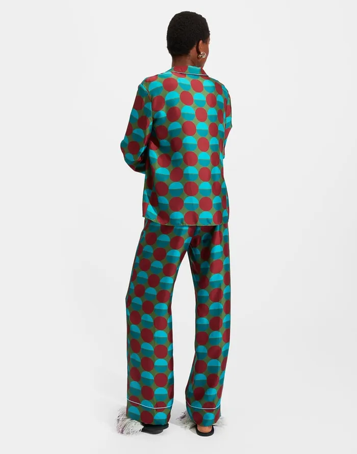 La Doublej Silk Pajama Sfere Grandi Verde In Twill Silk Women Loungewear