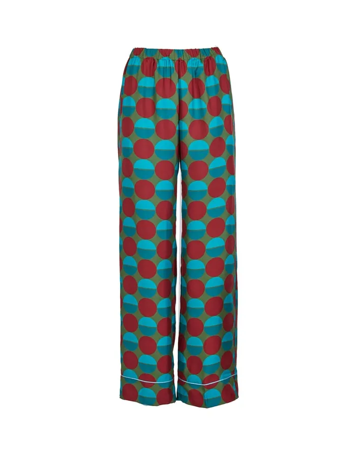 La Doublej Silk Pajama Sfere Grandi Verde In Twill Silk Women Loungewear