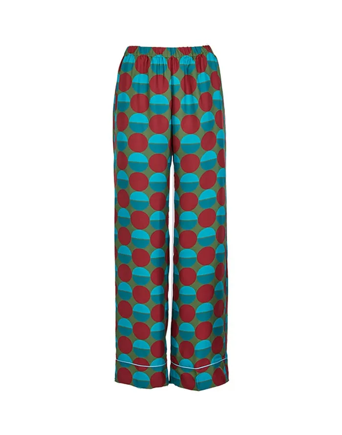 La Doublej Silk Pajama Sfere Grandi Verde In Twill Silk Women Loungewear