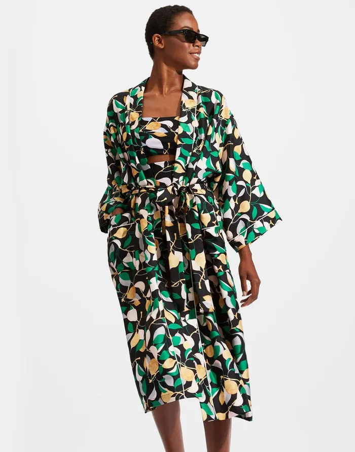 La Doublej Silk Robe Orchard In Twill Silk Women Loungewear