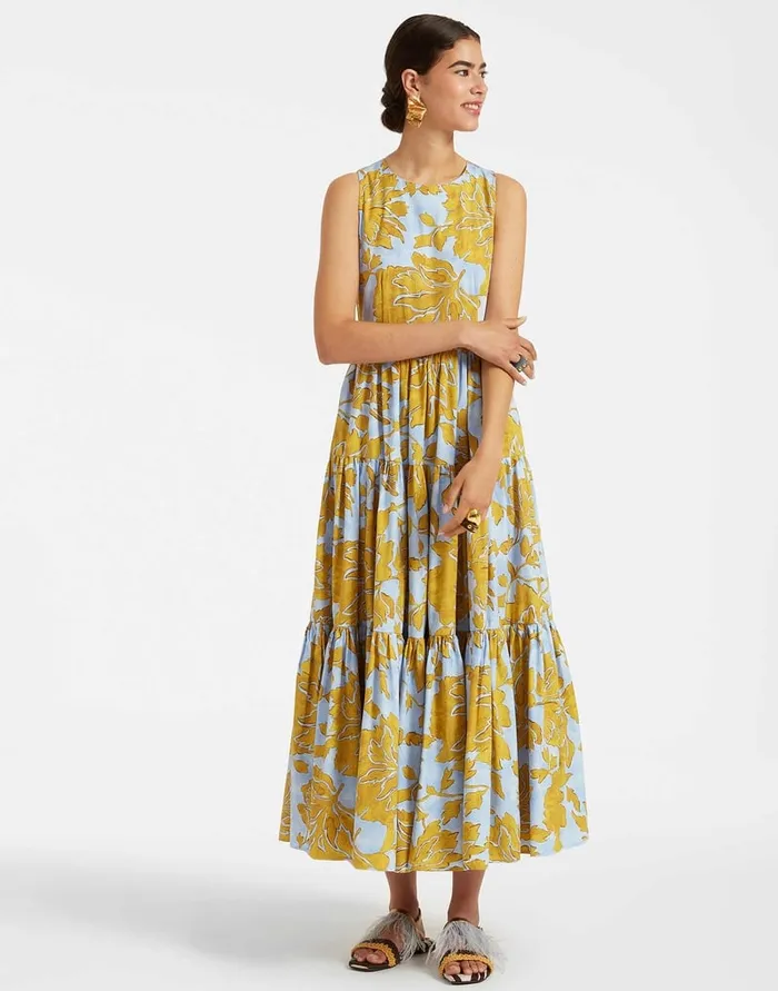 La Doublej Sleeveless Big Dress Tangle Light Blue In Summer Poplin Women Dresses La Doublej Sleeveless Big Dress Tangle Light Blue In Summer Poplin Women Dresses