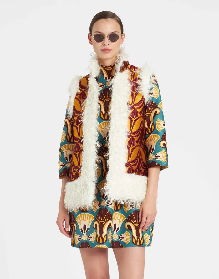 La Doublej Sleeveless Folk Jacket Papyrus Gold In Jacquard Women Outerwear