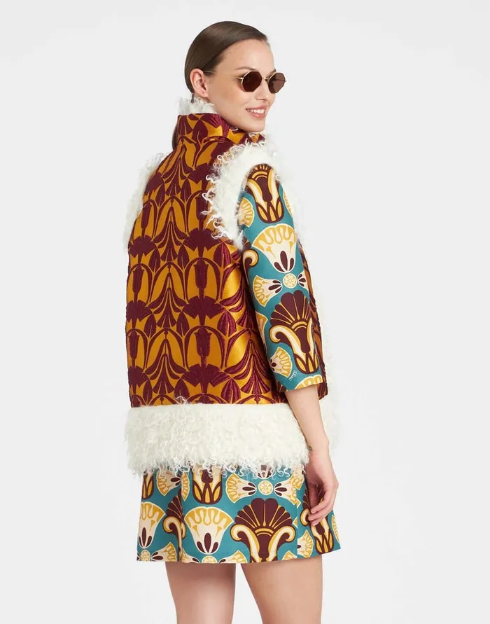 La Doublej Sleeveless Folk Jacket Papyrus Gold In Jacquard Women Outerwear