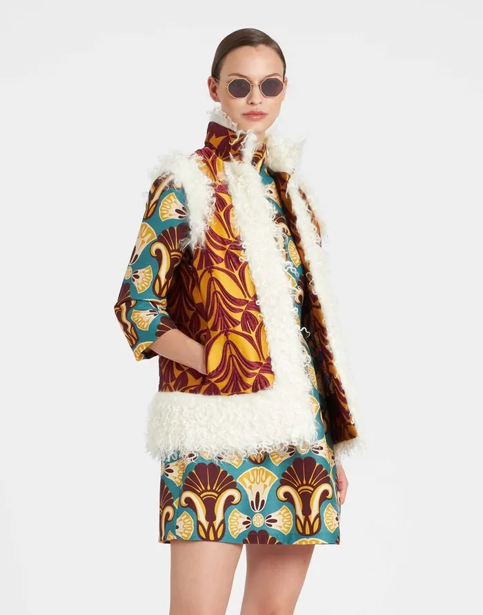 La Doublej Sleeveless Folk Jacket Papyrus Gold In Jacquard Women Outerwear