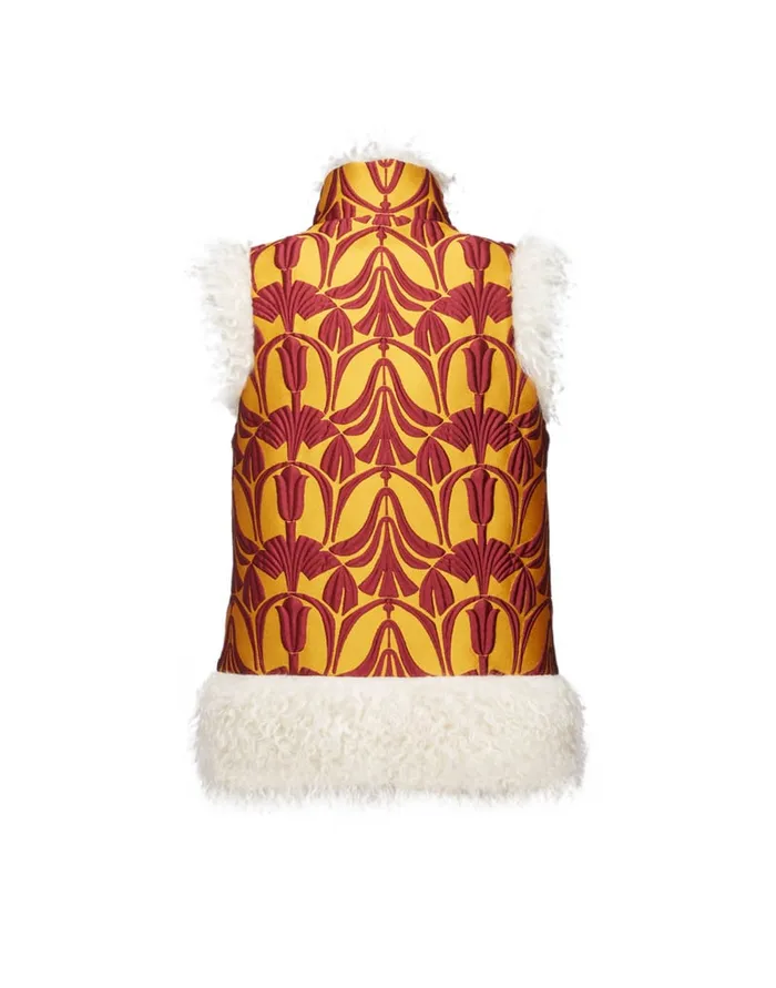 La Doublej Sleeveless Folk Jacket Papyrus Gold In Jacquard Women Outerwear