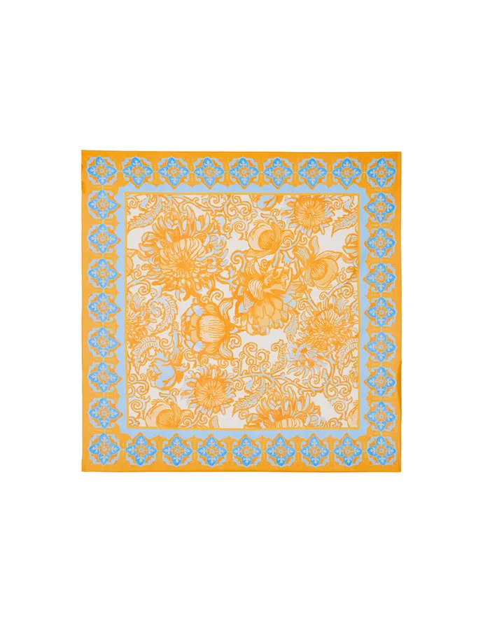 La Doublej Square Scarf Anemone Orange In Cotton and Silk Women Foulards and Scarves La Doublej Square Scarf Anemone Orange In Cotton and Silk Women Foulards and Scarves