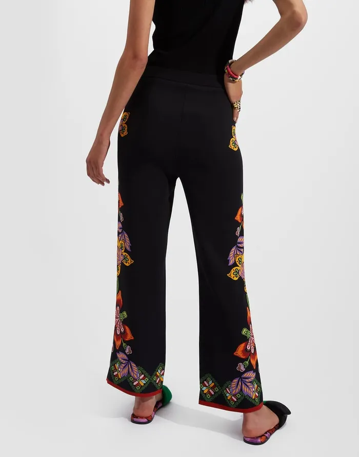 La Doublej Stretch Pants Folk Flowers Nero Place In Viscose Jersey Women Shorts and Pants