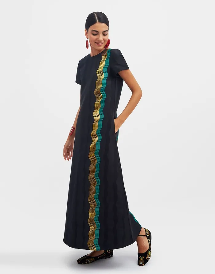 La Doublej Super Swing Dress The Nile Black In Jacquard Women Dresses