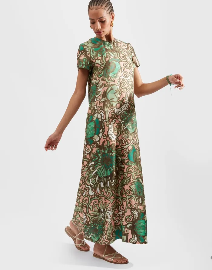 La Doublej Swing Dress Anemone Pink In Twill Silk Women Party Dressing