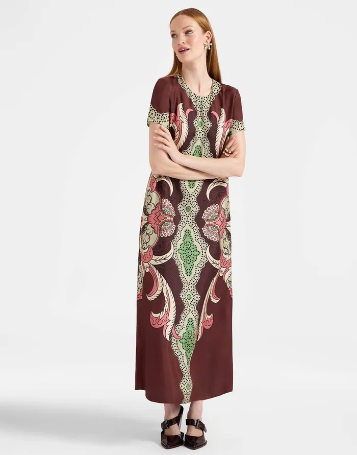 La Doublej Swing Dress Portal Place Brown In Silk Twill Women Party Dressing
