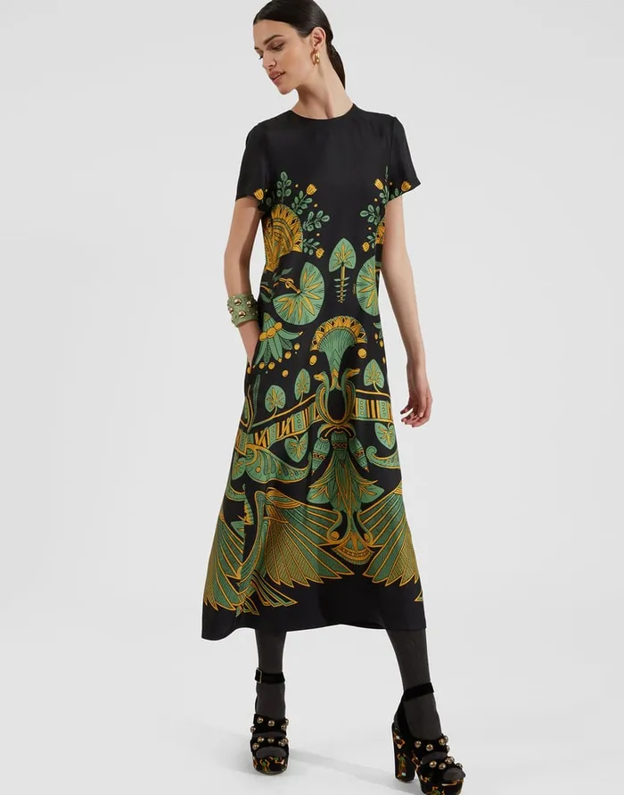 La Doublej Swing Dress The Nile Place Black In Silk Twill Women Dresses