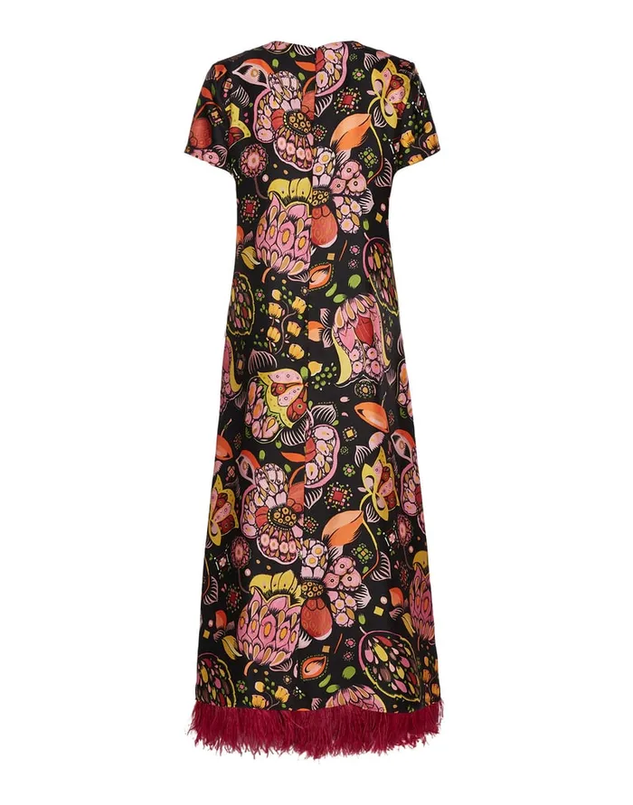 La Doublej Swing Dress With Feathers Eden In Twill Silk Women Dresses