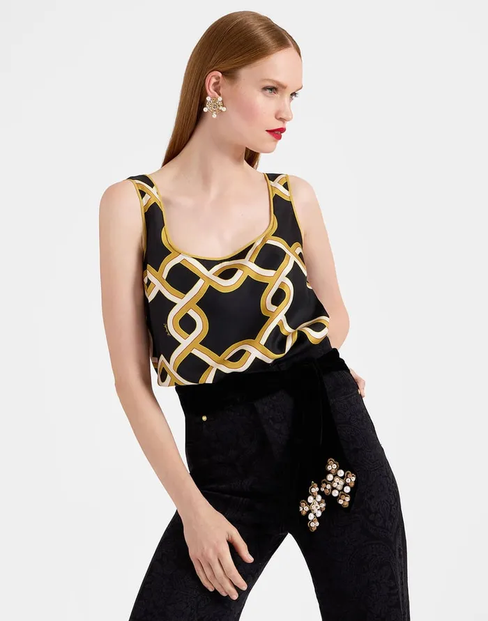 La Doublej Twirl Top Tackle Black In Silk Twill Women Shirts and Tops