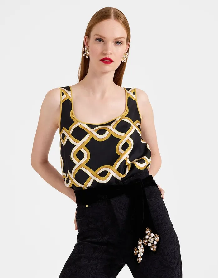 La Doublej Twirl Top Tackle Black In Silk Twill Women Shirts and Tops