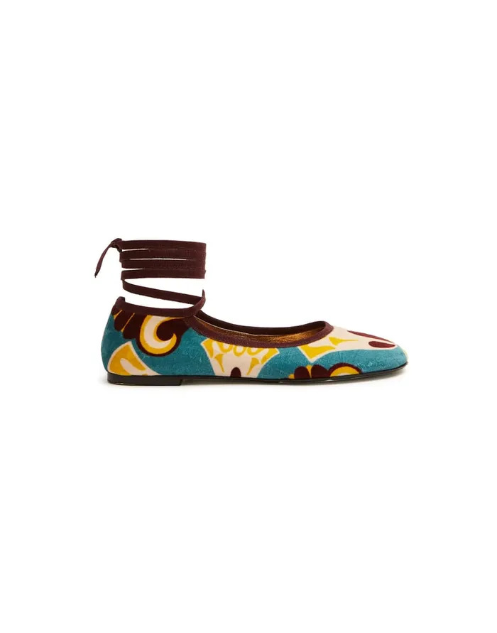 La Doublej Winter Ballerina Flats Dendera Light Blue In Cotton Velvet Women Shoes