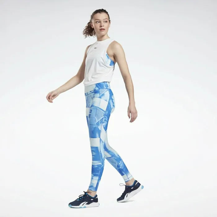 Leggings and Tights Womens Reebok Lux Bold Printed Leggings Chalk Blue