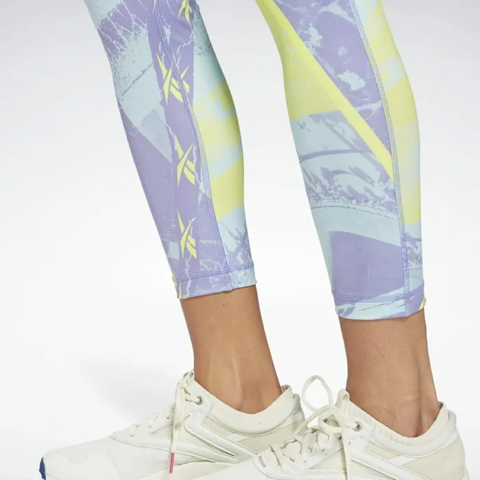 Leggings and Tights Womens Reebok Workout Ready Printed Leggings Hyper Purple