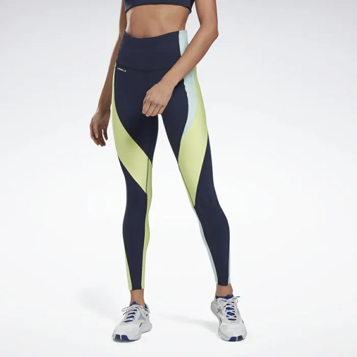 Les Mills Womens Reebok Les Mills HighRise Colorblock Lux Leggings Vector Navy