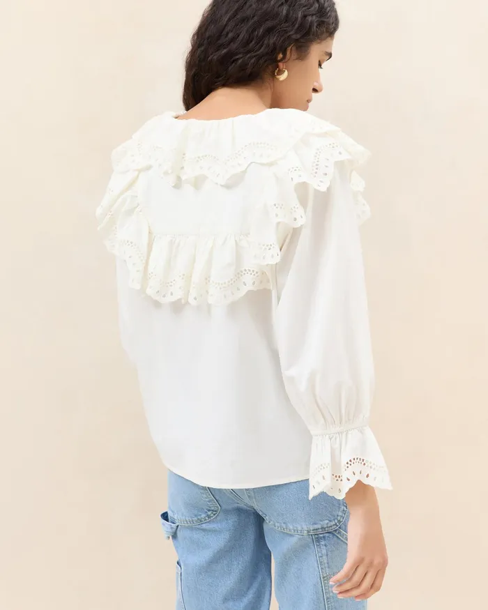 Loeffler Randall Alma Milk Broderie Collared Blouse Women Tops Loeffler Randall Alma Milk Broderie Collared Blouse Women Tops