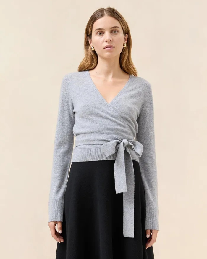 Loeffler Randall Bonnie Grey Cashmere Wrap Cardigan Women Knitwear