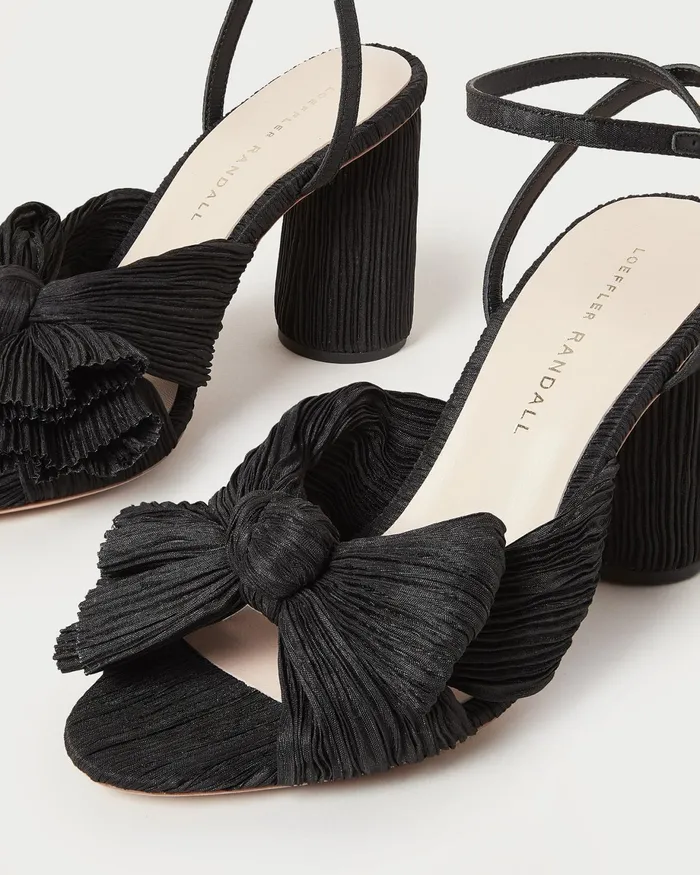 Loeffler Randall Camellia Black Pleated Bow Heel Women Heeled Sandals Loeffler Randall Camellia Black Pleated Bow Heel Women Heeled Sandals