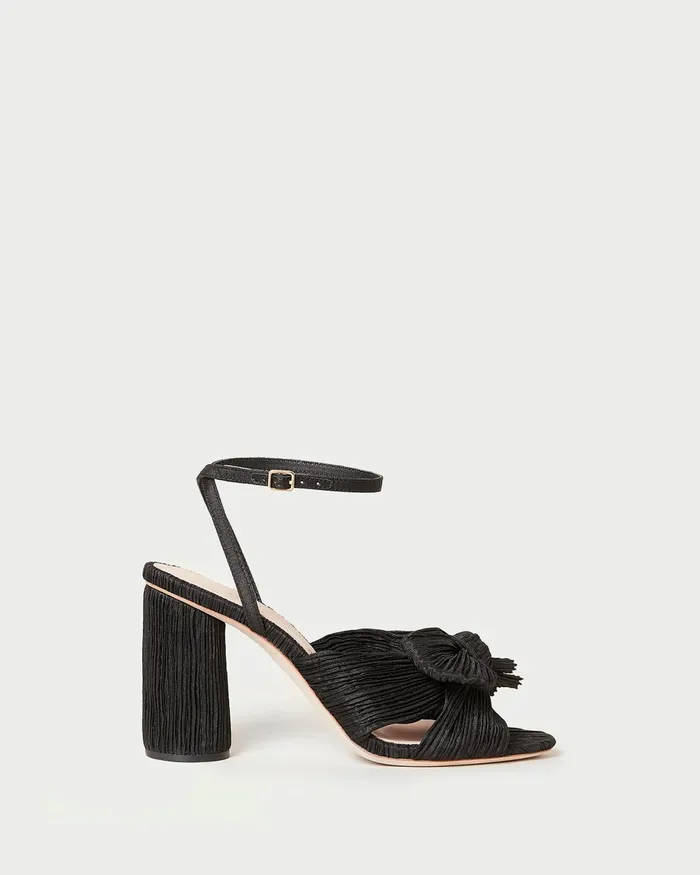 Loeffler Randall Camellia Black Pleated Bow Heel Women Heeled Sandals Loeffler Randall Camellia Black Pleated Bow Heel Women Heeled Sandals