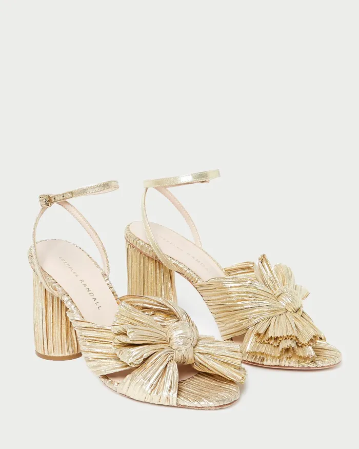 Loeffler Randall Camellia Bow Heel Gold Women Heeled Sandals Loeffler Randall Camellia Bow Heel Gold Women Heeled Sandals