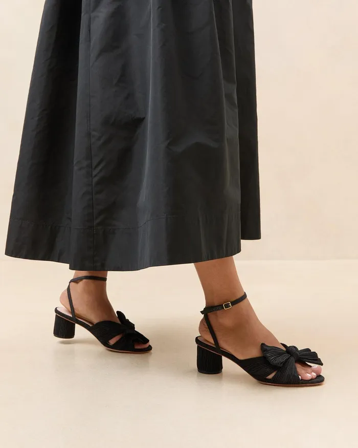 Loeffler Randall Dahlia Black Pleated Bow Heel I Heeled Sandals I Footwear Women Heeled Sandals Loeffler Randall Dahlia Black Pleated Bow Heel I Heeled Sandals I Footwear Women Heeled Sandals