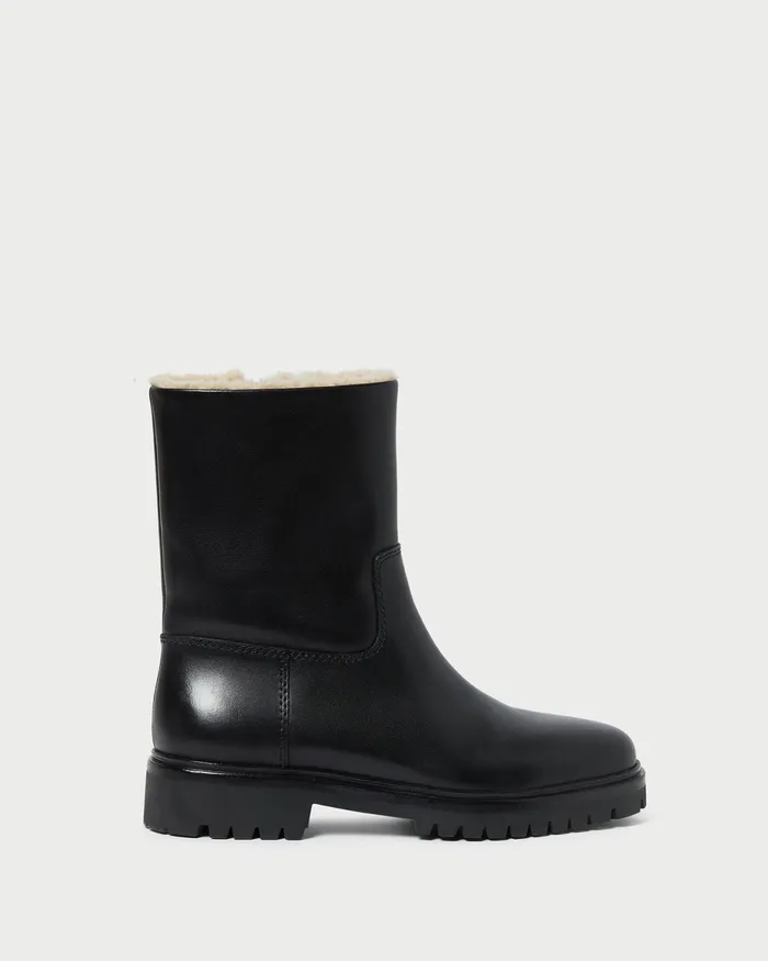 Loeffler Randall Damian Black Leather Lug Sole Boot Women Boots