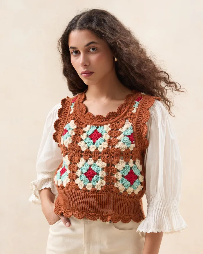 Loeffler Randall Eddie BrownCream Floral Vest I Tops I Apparel Women Knitwear Loeffler Randall Eddie BrownCream Floral Vest I Tops I Apparel Women Knitwear