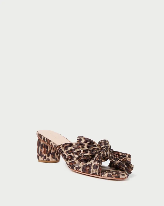 Loeffler Randall Emilia Leopard Pleated Bow Sandal Women Heeled Sandals