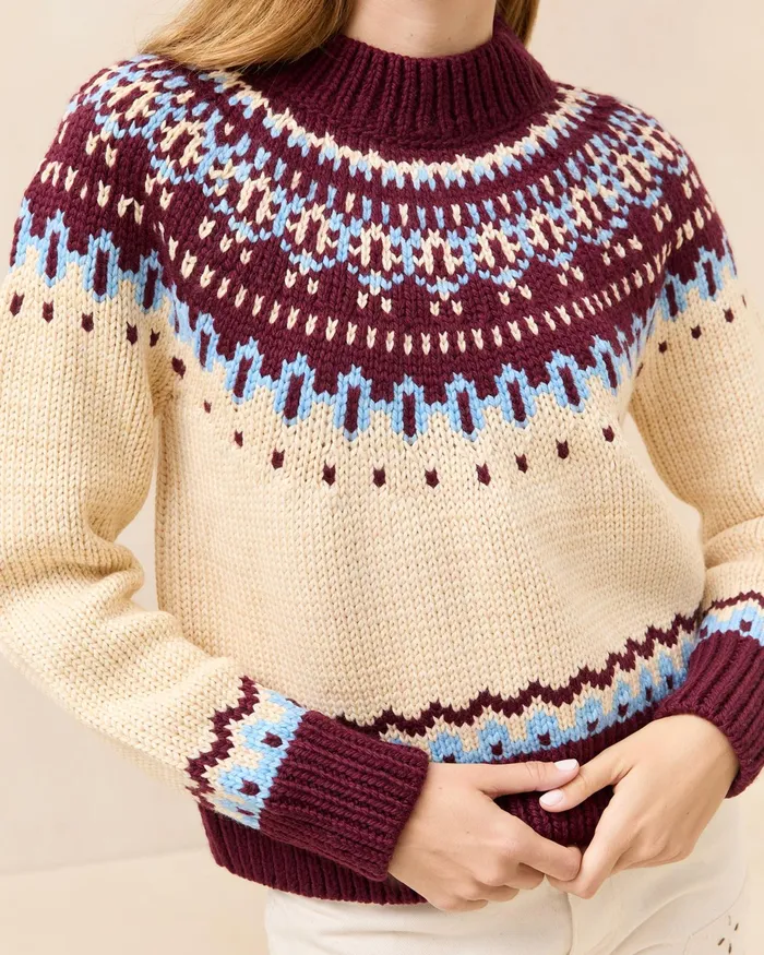 Loeffler Randall Florence CreamMaroon Fairisle Sweater Women Tops Loeffler Randall Florence CreamMaroon Fairisle Sweater Women Tops