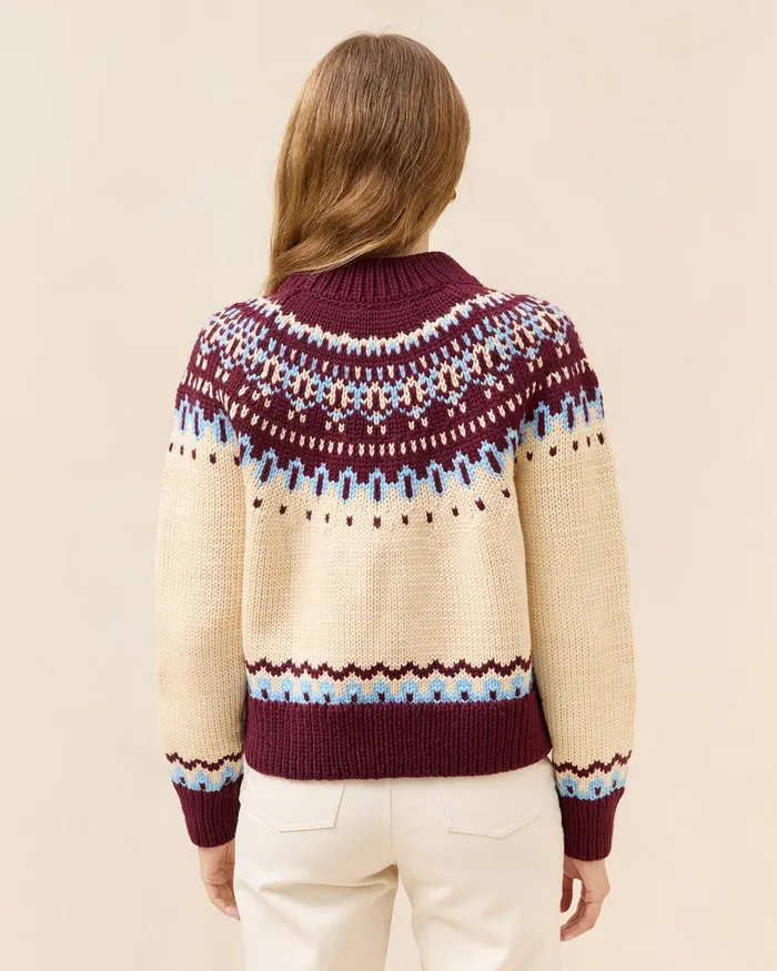 Loeffler Randall Florence CreamMaroon Fairisle Sweater Women Tops Loeffler Randall Florence CreamMaroon Fairisle Sweater Women Tops