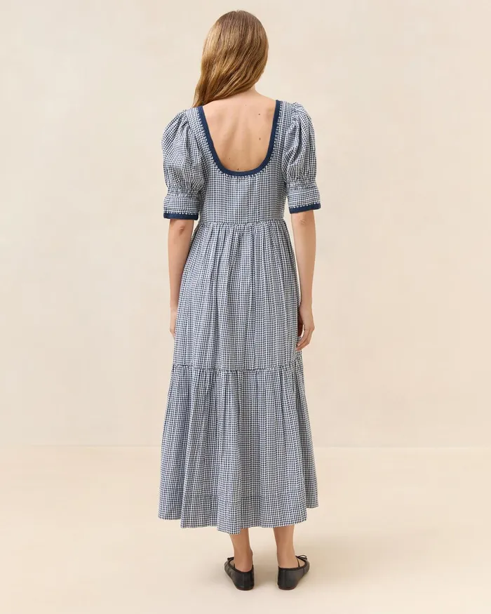 Loeffler Randall Gillian Navy Gingham PuffSleeve Dress Women Dresses Loeffler Randall Gillian Navy Gingham PuffSleeve Dress Women Dresses