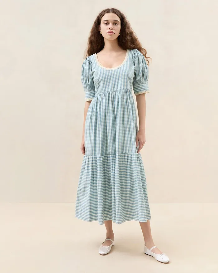 Loeffler Randall Gillian Navy Gingham PuffSleeve Dress Women Dresses Loeffler Randall Gillian Navy Gingham PuffSleeve Dress Women Dresses