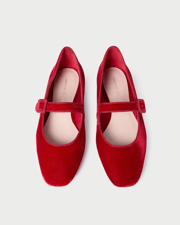 Loeffler Randall Ginger Red Velvet Mary Jane Women Flats and Loafers